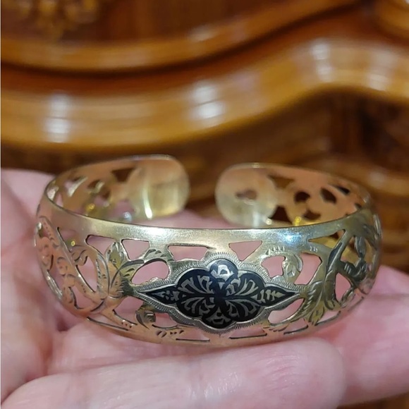 Niello Bracelet Russian Solid Silver 875 Gold plated Soviet USSR - Picture 6 of 6